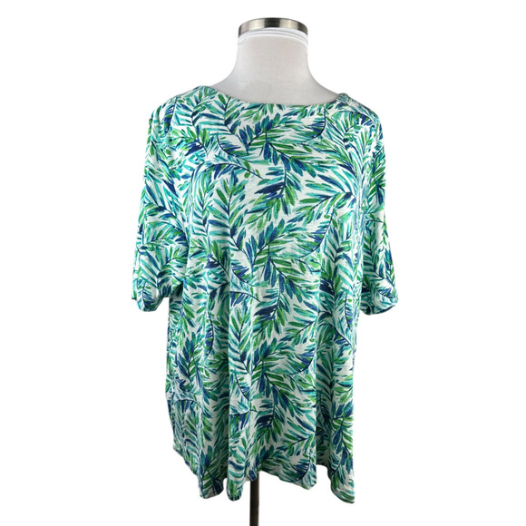 J. Jill Pima Slub Elbow Sleeve Tee Spearmint Tropical Floral Top Plus Size 4X - Picture 11 of 11